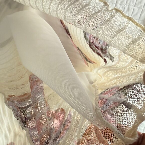 Rachel Rachel Roy Floral Sheer Long Sleeve Top S Beige Multicolor Polyester/Span - Picture 5 of 9